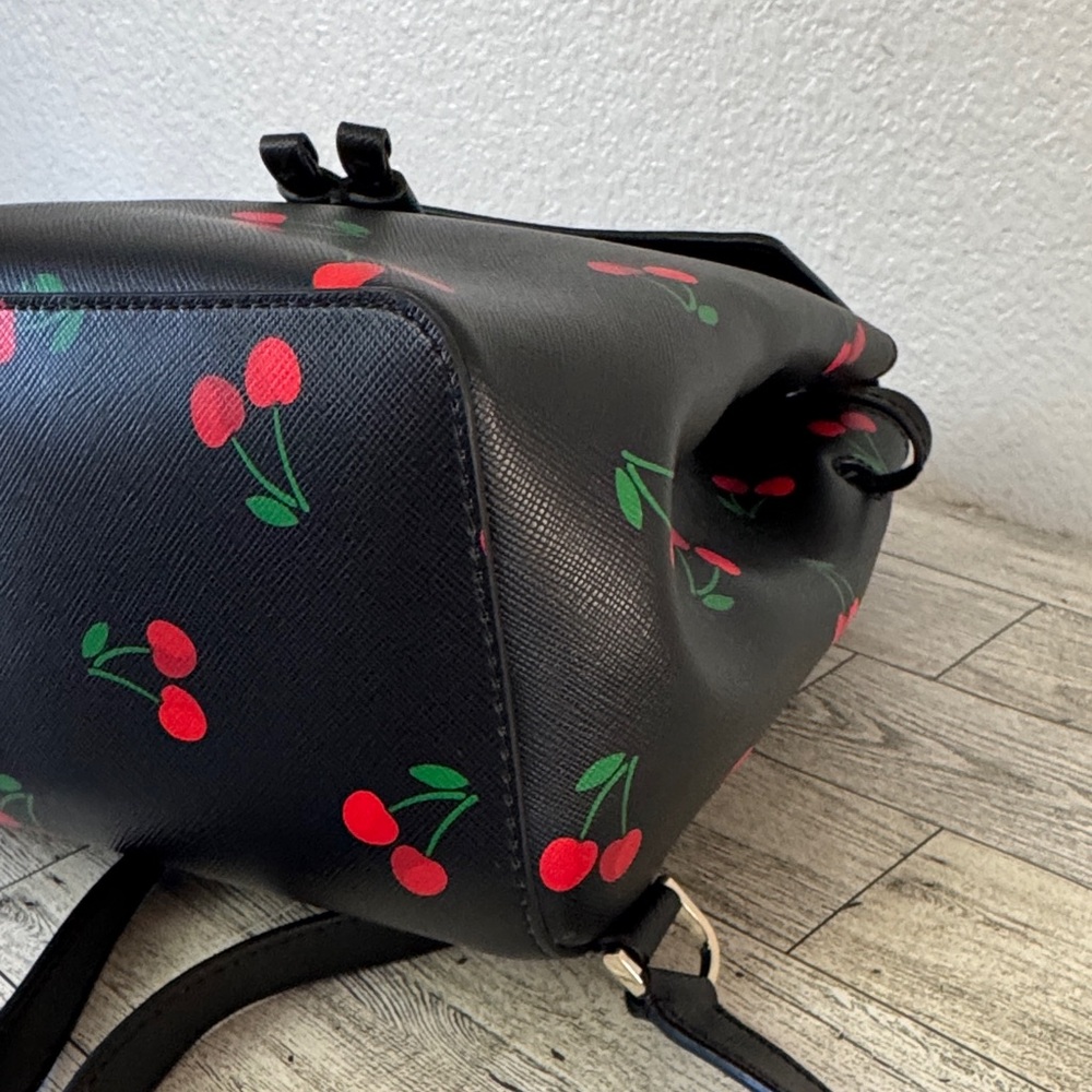 Kate Spade Lizzie Med Flap Tossed Cherry Print Backpack - Picture 7 of 12